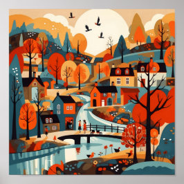 Prachtige Scandi Village Art Poster