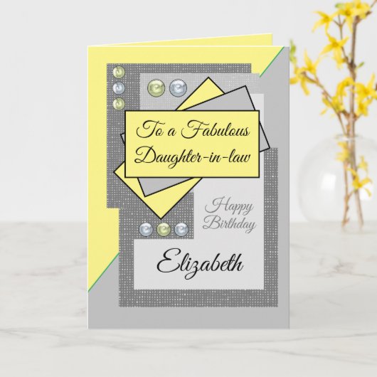 Prachtige schoondochter verjaardag geel grijs kaart (Gele Bloem)