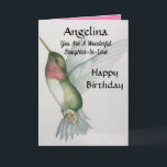 Prachtige schoondochter verjaardag lieve vogel kaart<br><div class="desc">Vier de verjaardag van je schoondochter met een mooie kolibrie waterverf kaart. Ontworpen met zachte kleuren van crème,  groen en roze,  is de realistische robijnrode kolibrie schilderij elegant en stijlvol. Ideaal voor een vrouw die houdt van vogels en mooie afbeeldingen van natuur.</div>