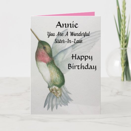 Prachtige schoonzus verjaardag lieve kolibrie kaart (Voorkant)