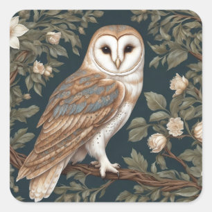 Prachtige schuur uil William Morris geïnspireerd Vierkante Sticker
