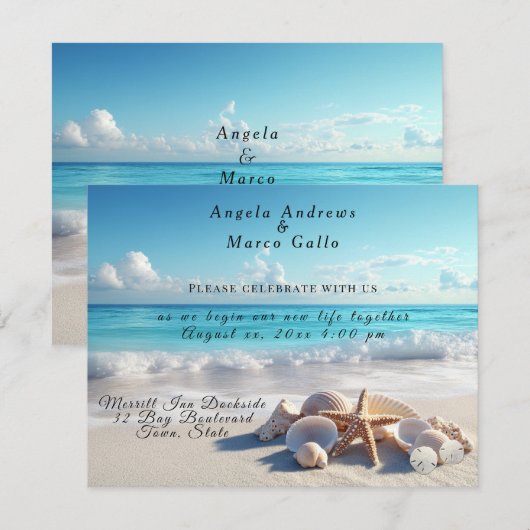 Prachtige Seashells Starfish Beach bruiloft Kaart (Voorkant / Achterkant)