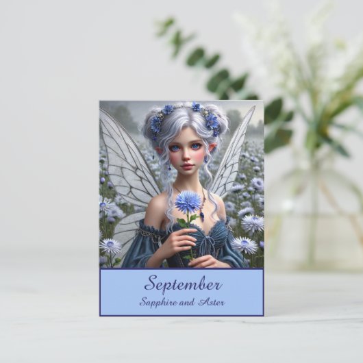 Prachtige septemberfee in Asters Briefkaart (Staand voorkant)