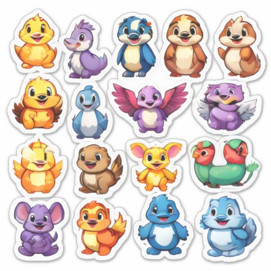 Prachtige set van cartoon dierlijke stickers (Voorkant)