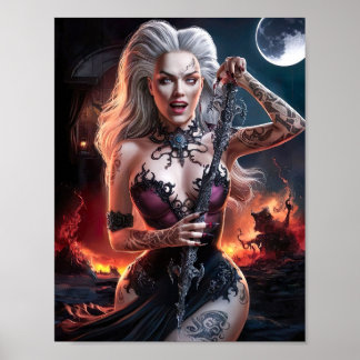 Prachtige Sexy Lady Vampire Witch Poster Art