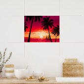 Prachtige Shimmery Island Sunset & Sailboat Poster (Keuken)