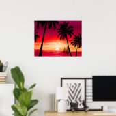 Prachtige Shimmery Island Sunset & Sailboat Poster (Thuiskantoor)