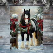 Prachtige Shire Draft Paard en Krans Kerstmis Feestdagen Kaart