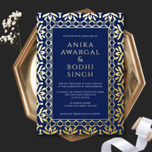 Prachtige Sierlijke Indiase Trouw Dark Blue + Goud