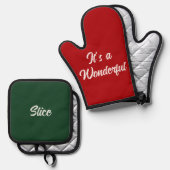 Prachtige Slice Grappig Kerstcadeau Rood Groen Ovenwant & Pannenlap Set (Voorkant / Achterkant)