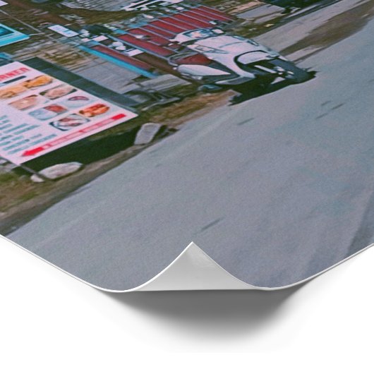 Prachtige sneeuw bergwegen poster (Hoek)