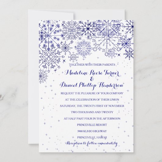 Prachtige sneeuwvlokken - Winter Huwelijksuitnodig Kaart (Voorkant)
