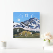 Prachtige Snowy Mountain scene Vierkante Klok (Huis)