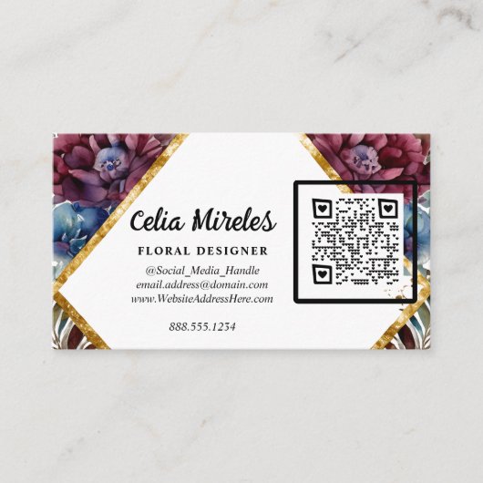 Prachtige Sophistication Jewel-Toned Peony QR-code Informatiekaartje (Voorkant)