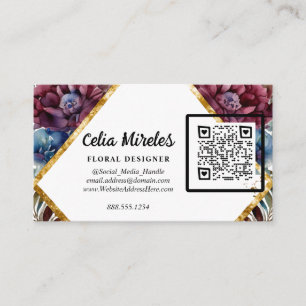 Prachtige Sophistication Jewel-Toned Peony QR-code Informatiekaartje
