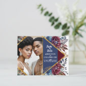 Prachtige Sophistication Jewel-Toned Peony Wedding Feestdagenkaart (Staand voorkant)