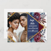 Prachtige Sophistication Jewel-Toned Peony Wedding Feestdagenkaart (Voorkant / Achterkant)