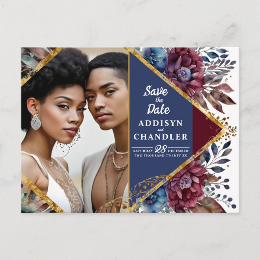 Prachtige Sophistication Jewel-Toned Peony Wedding Feestdagenkaart (Voorkant)