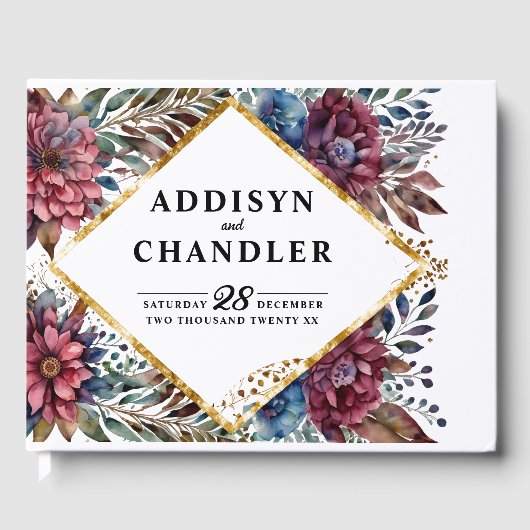 Prachtige Sophistication Jewel-Toned Peony Wedding Gastenboek (Voorkant)