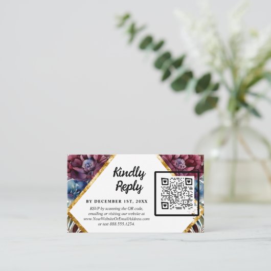 Prachtige Sophistication Jewel-Toned Peony Wedding Informatiekaartje (Staand voorkant)