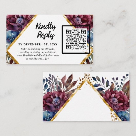 Prachtige Sophistication Jewel-Toned Peony Wedding Informatiekaartje (Voorkant / Achterkant)
