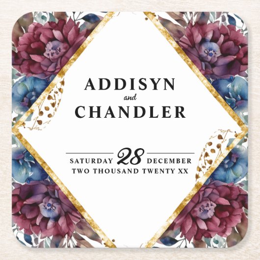 Prachtige Sophistication Jewel-Toned Peony Wedding Kartonnen Onderzetters (Voorkant)