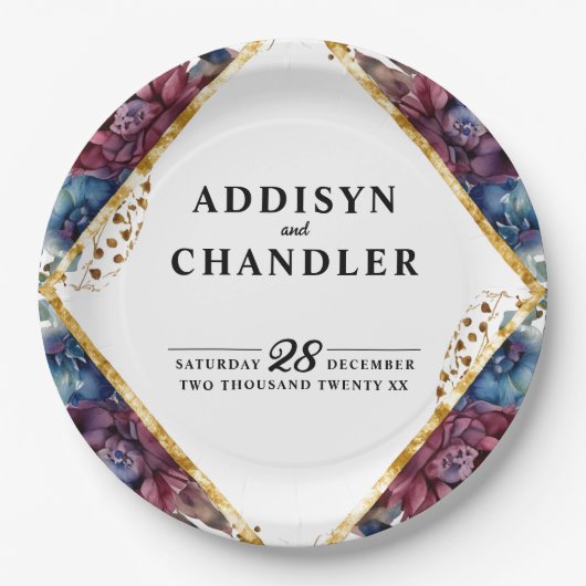 Prachtige Sophistication Jewel-Toned Peony Wedding Papieren Bordje (Voorkant)