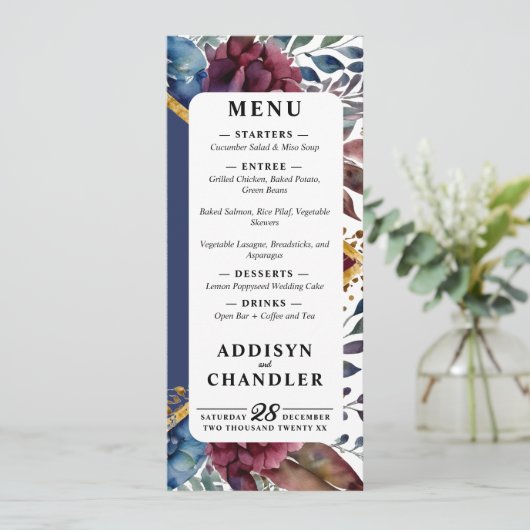 Prachtige Sophistication Jewel-Toned Peony Wedding Programmakaart (Staand voorkant)