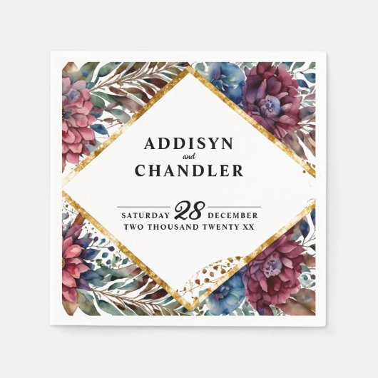 Prachtige Sophistication Jewel-Toned Peony Wedding Servet (Voorkant)