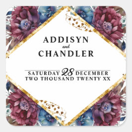 Prachtige Sophistication Jewel-Toned Peony Wedding Vierkante Sticker