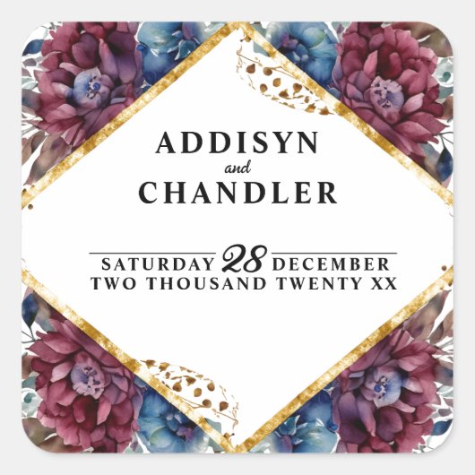 Prachtige Sophistication Jewel-Toned Peony Wedding Vierkante Sticker (Voorkant)