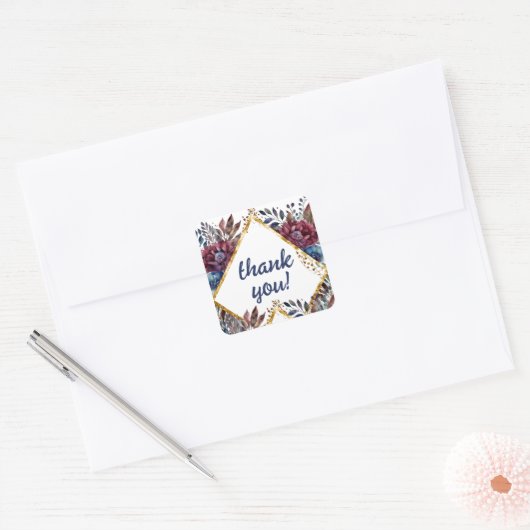 Prachtige Sophistication Jewel-Toned Peony Wedding Vierkante Sticker (Envelop)