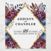 Prachtige Sophistication Jewel-Toned Peony Wedding Wijn Etiket (Enkel label)