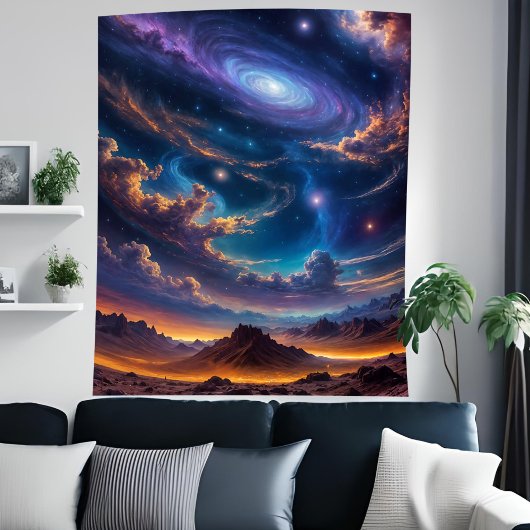 Prachtige Spiral Galaxy Space Alien Planet Sky Art Wandkleed