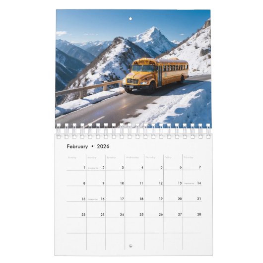 Prachtige sprankelende schoolbus kalender (Feb 2026)