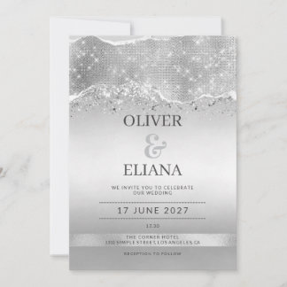 Prachtige sprankelende zilveren glitters Bruiloft Kaart