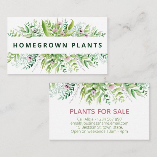 Prachtige Spring Bouquet Homegrown Plant Nursery Visitekaartje (Voorkant / Achterkant)