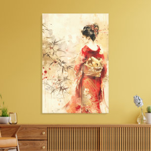 Prachtige staande Geisha Canvas Afdruk