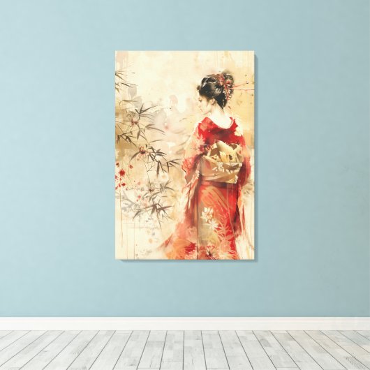 Prachtige staande Geisha Canvas Afdruk (Insitu (Houten vloer))