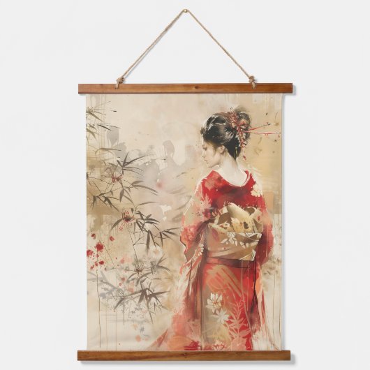 Prachtige staande Geisha Hangend Wandkleed (Voorkant)