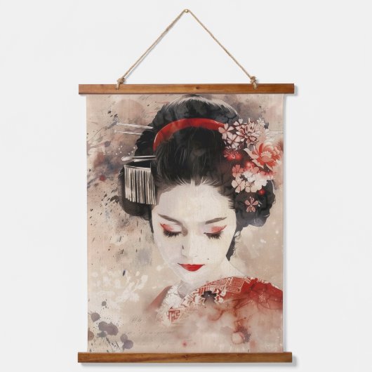 Prachtige staande Geisha Hangend Wandkleed (Voorkant 3)