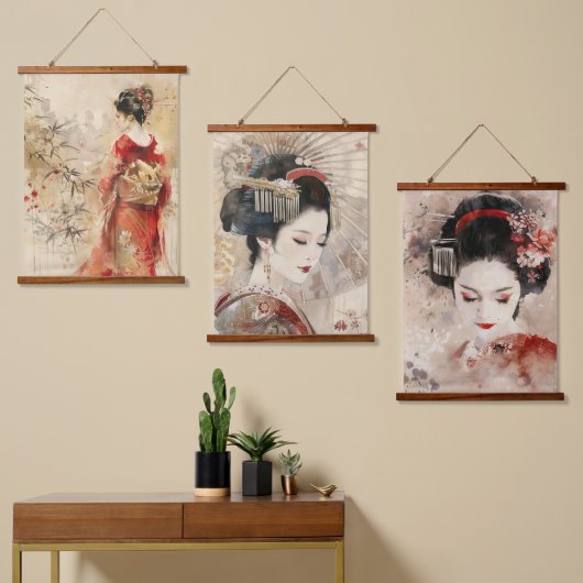 Prachtige staande Geisha Hangend Wandkleed (Asymmetrisch)