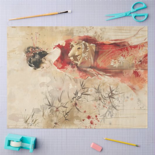 Prachtige staande Geisha Tissuepapier (Craft)