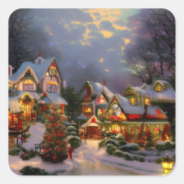 Prachtige  stadscentrum, kerstfeest vierkante sticker