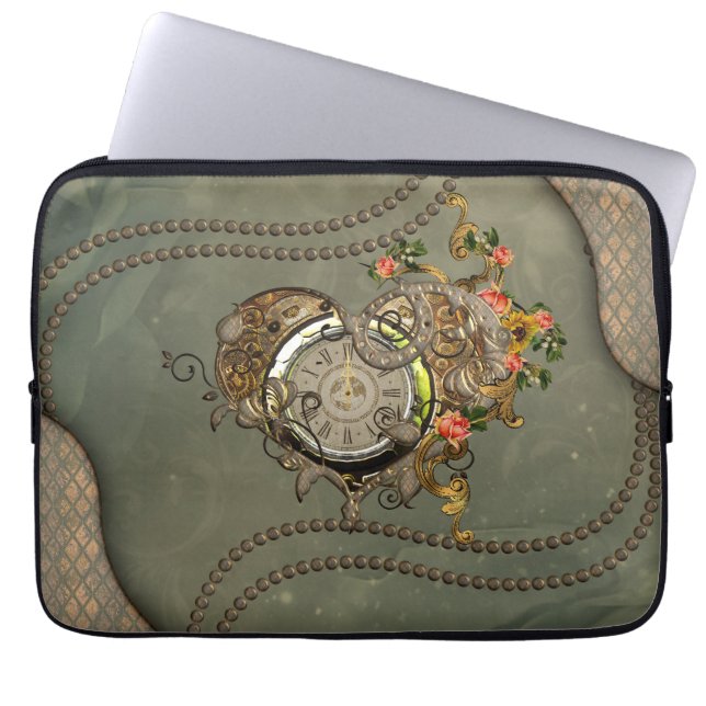 Prachtige steampunk klok laptop sleeve (Voorkant)