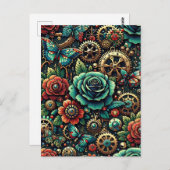 Prachtige Steampunk Thema Gears en Rozen Briefkaart (Voorkant / Achterkant)