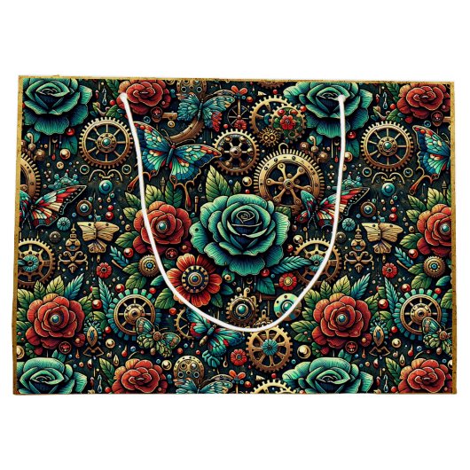 Prachtige Steampunk Thema Gears en Rozen Groot Cadeauzakje (Achterkant)