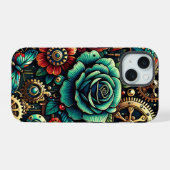 Prachtige Steampunk Thema Gears en Rozen iPhone 15 Case (Achterkant horizontaal)