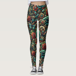 Prachtige Steampunk Thema Gears en Rozen Leggings