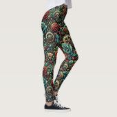 Prachtige Steampunk Thema Gears en Rozen Leggings (Rechts)